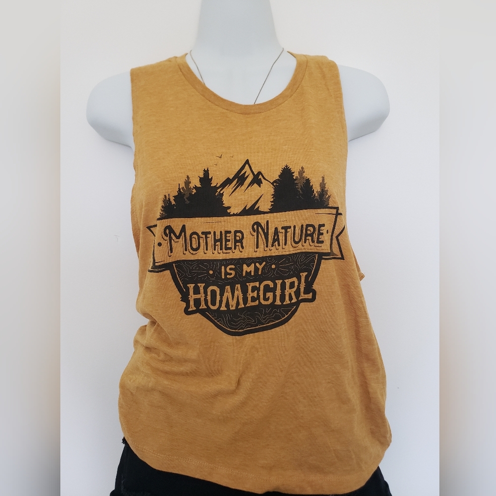 Womens Yellow Muscle Graphic Tank Top